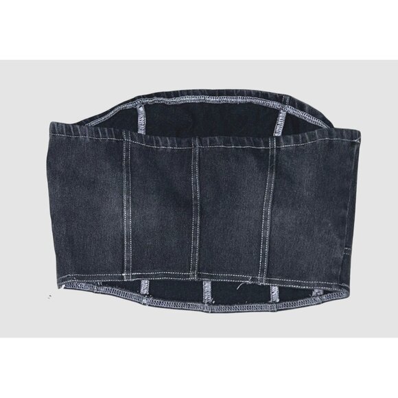 Halara Flex Skinny Washed Stretchy Knit Denim Casual Tube Top Sz Small Black - Picture 4 of 8